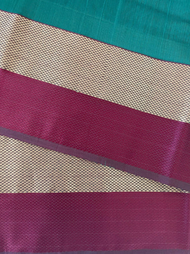 Maheshwari Cotton Silk Saree | Handloom Mark | Green & Maroon | Ships from California